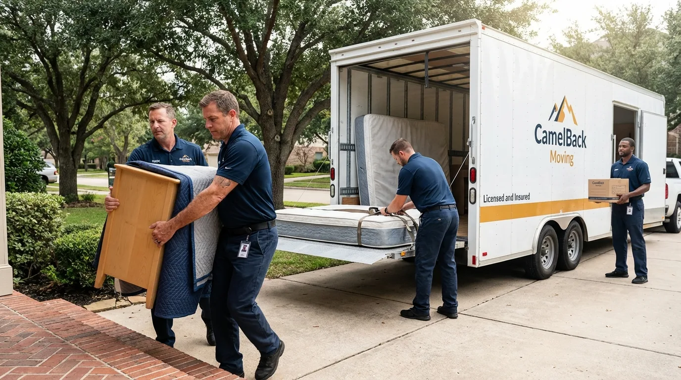 Crew loading residential truck for cross-state move from Godfrey, IL